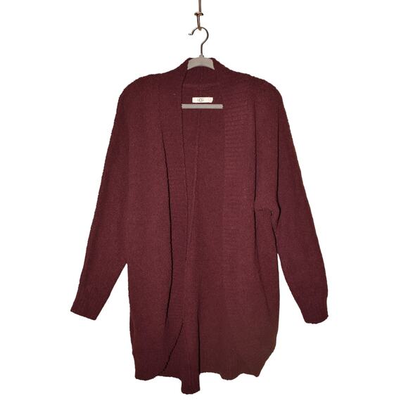 UGG $138 Burgundy Open Front Boucle‎ Knit Cardigan Cozy Long Sleeve Sweater M - Picture 1 of 3